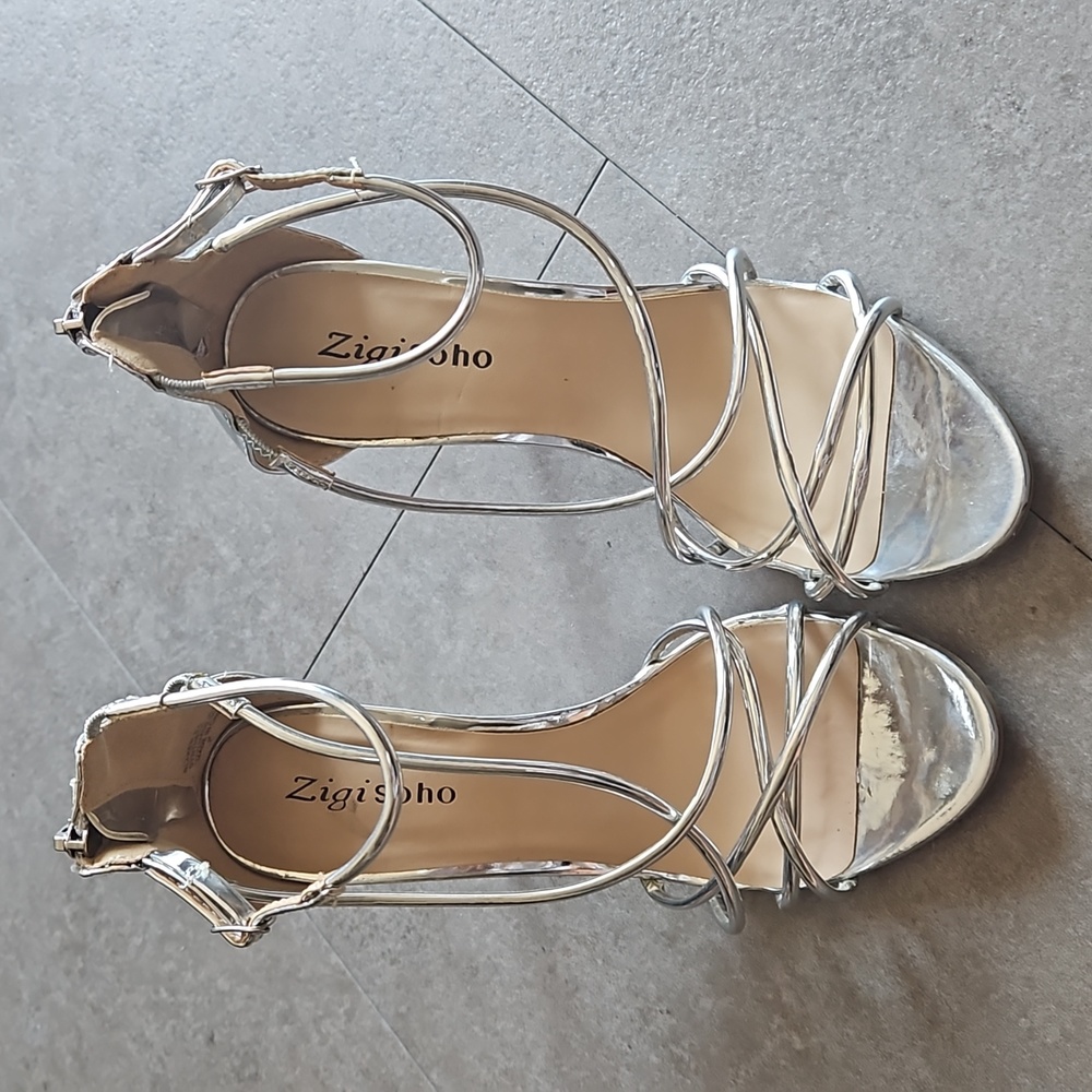 Silver Strappy Sandal Heel